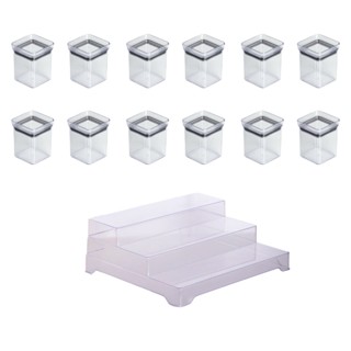 Conjunto 12 Potes Para Guardar Temperos + Suporte Prateleira
