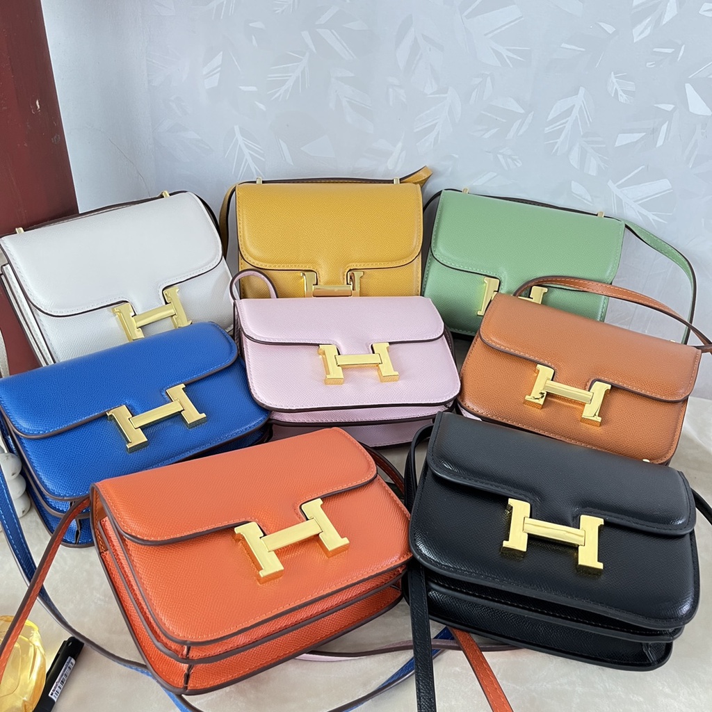 Moda Coreana Simples Hermès Constance Série 19 Espom Couro De Vaca Padrão De Grãos mini Bolsa De Ombro