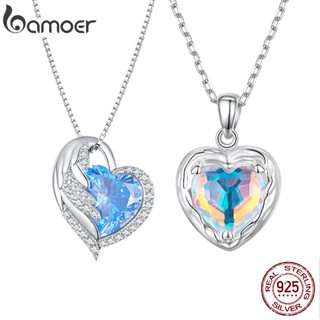 Bamoer 925 Guarda Prata Coração E Fantástico Colar De Vidro Amor Moda Joalheria Para Presentes