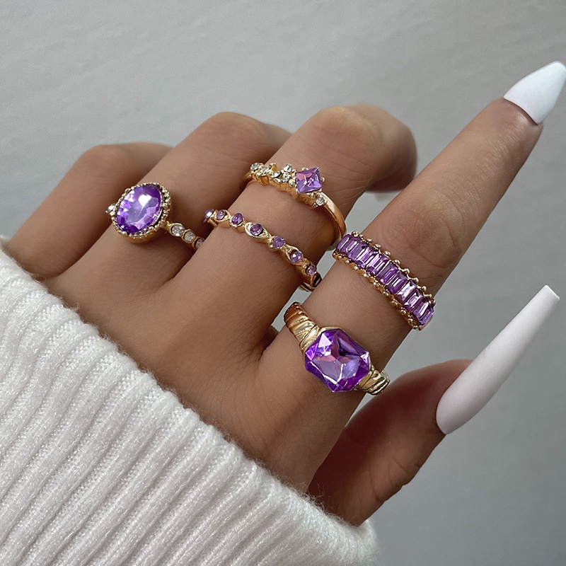 Detalhes do Venda A Quente Imitação De Pedras Gemas Verdes 5pcs Conjunto De Anéis Para Mulheres Rhinestone Geométrico Anel Meninas Joias Festa Vestindo