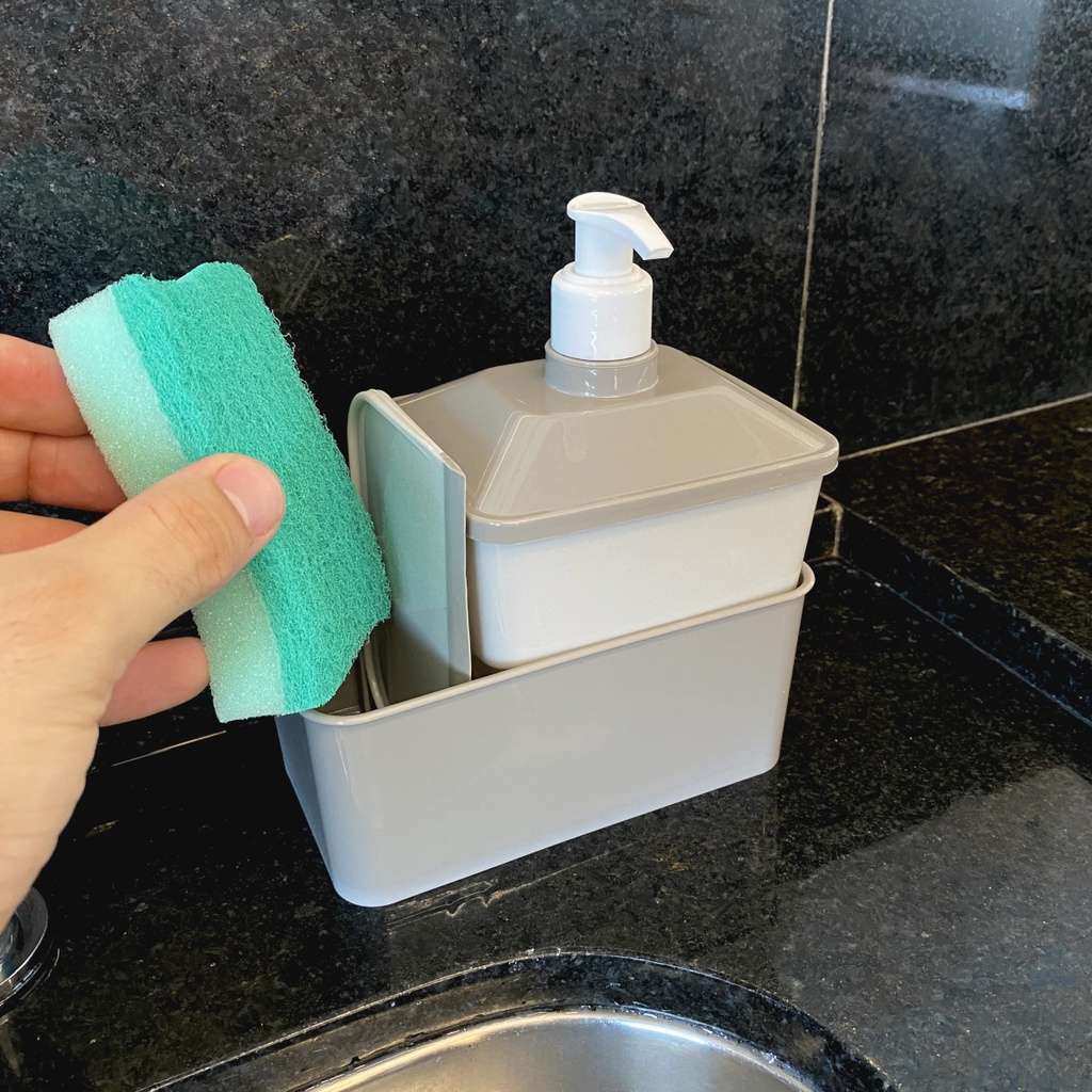 Kit Porta Detergente e Dispenser com Rodinho e suporte para Esponja ...