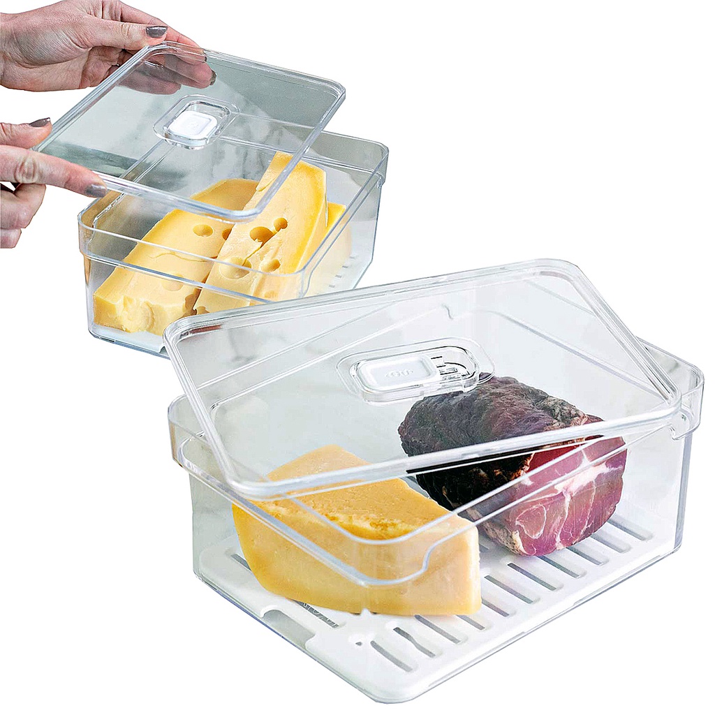 Kit 2 Organizadores Geladeira Casa Acrílico Com Tampa Bandeja Removível 2,2L OU