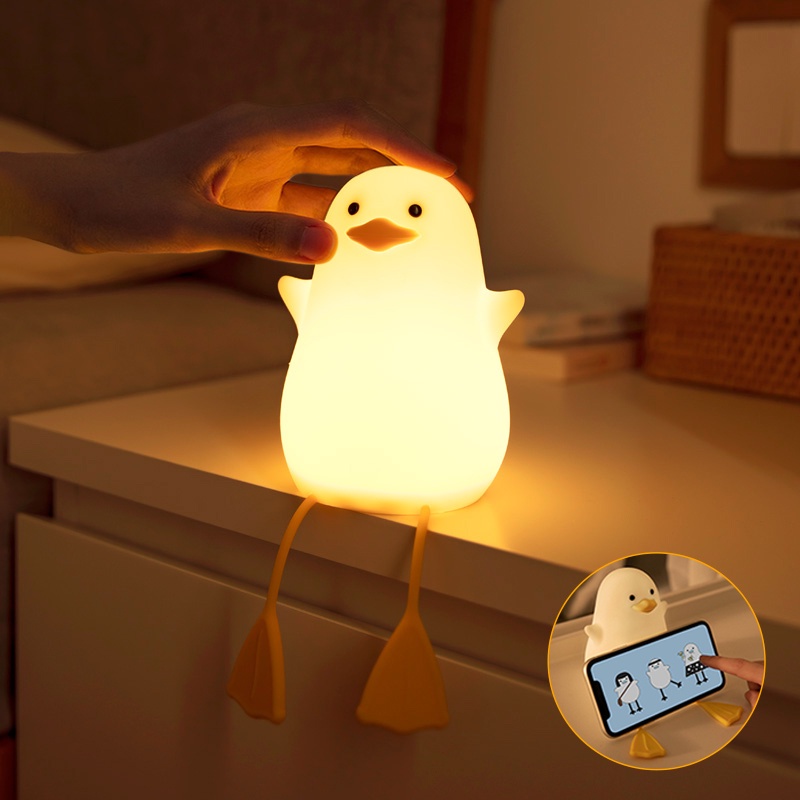 Luz noturna de pato,Soft Duck Lamp Night com 2 funções de escurecimento,Lâmpada de toque de cabeceira recarregável de silicone regulável