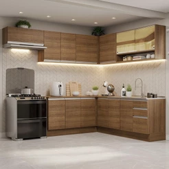 Armário de Cozinha Completa de Canto 469cm Rustic Glamy Madesa 01