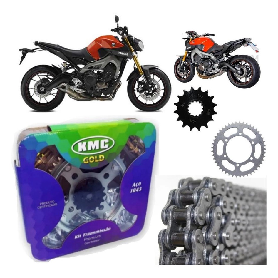 Kit Trasmissao Relacao  com retentor Yamaha Mt09 2015 2016 2017 2018 19 até 2024 Yamaha Tracer 900 Ate 2018  Kmc Am Gold