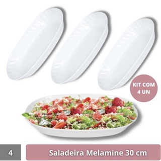 4 Saladeiras Tigelas Travessas Oval Melamine Branca 30 Cm em Oferta na Shopee