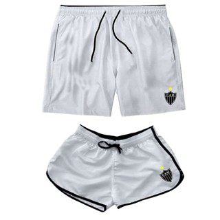 Kit Short Casal Times Mineiros Bermuda Tactel Branca Futebol Iguais Namorados
