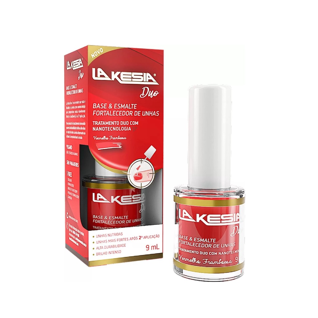 Lakesia Esmalte Duo Fortalecedor de Unhas Vermelho Framboesa 9mL