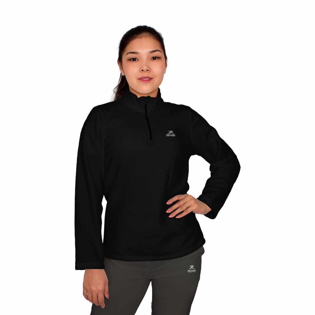 Blusa Fleece Solid Muvin Feminina para Frio Intenso, com Gola Alta, Zíper no Tórax e Proteção UV50