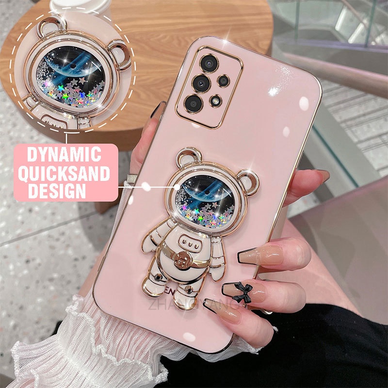 Capa Samsung a13 a23 a13 5g a13 4g De Celular De silicone Galvanizada TPU Macia 3D Suporte De Urso De Areia Movediça Tel