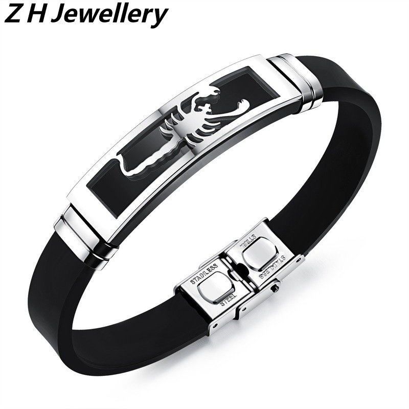 Pulseira Hip Hop Rock Retro Moda Masculina Couro Inoxidável Silicone Escorpião Festa Joia Acessórios