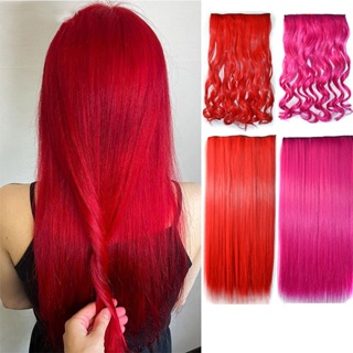 Extensões De Cabelo Vermelho Longo Azul Extensão De Peruca Reta Rosa Clipe Sintético Em Colorido em Oferta na Shopee
