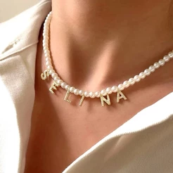 Vnox Colar Personalizado De Letra De Nome , Zircônio De Cristal De Pérola Inicial Para Mulheres
