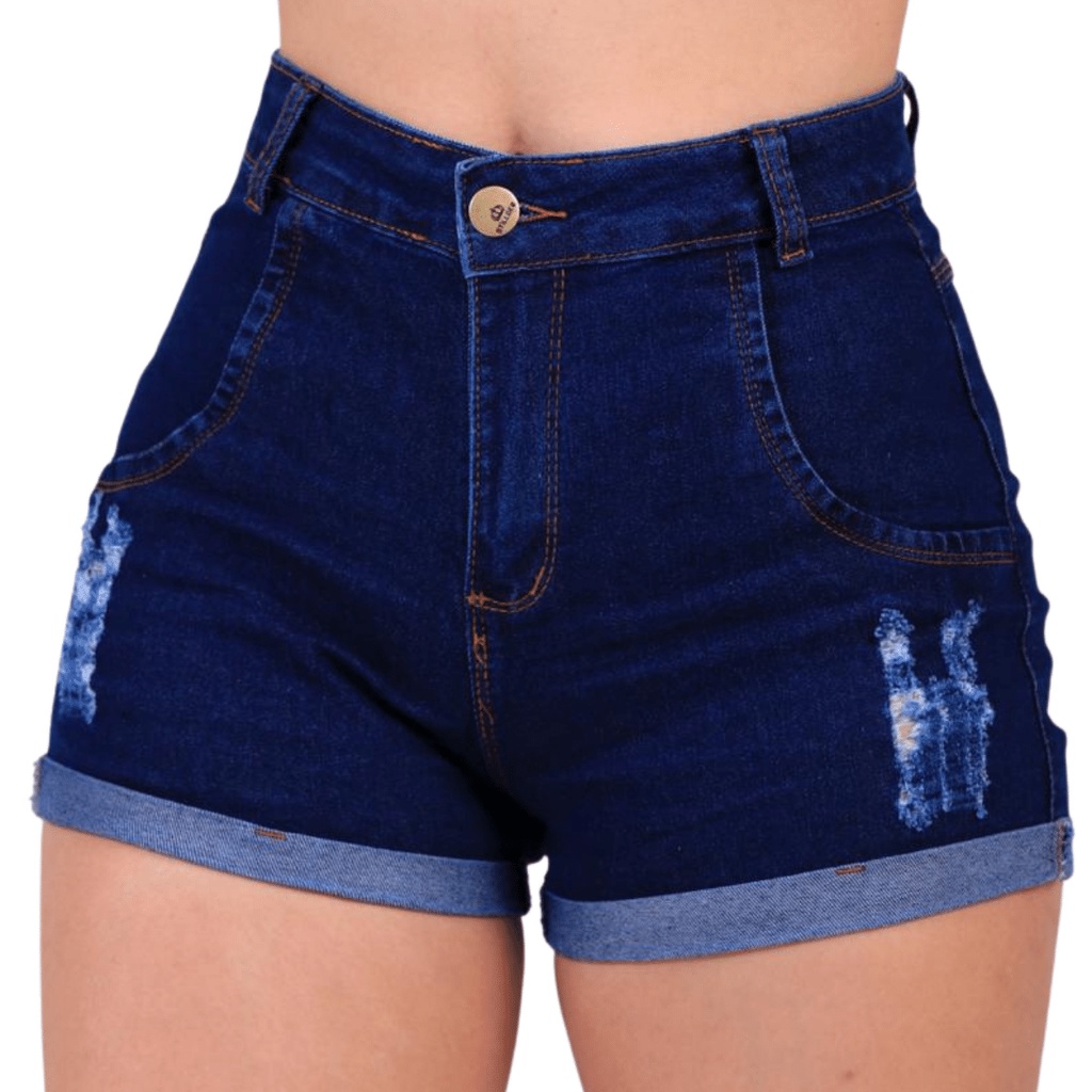 Shorts Jeans Hot Pants Preto Desfiado Estilo Destroyed Feminino c