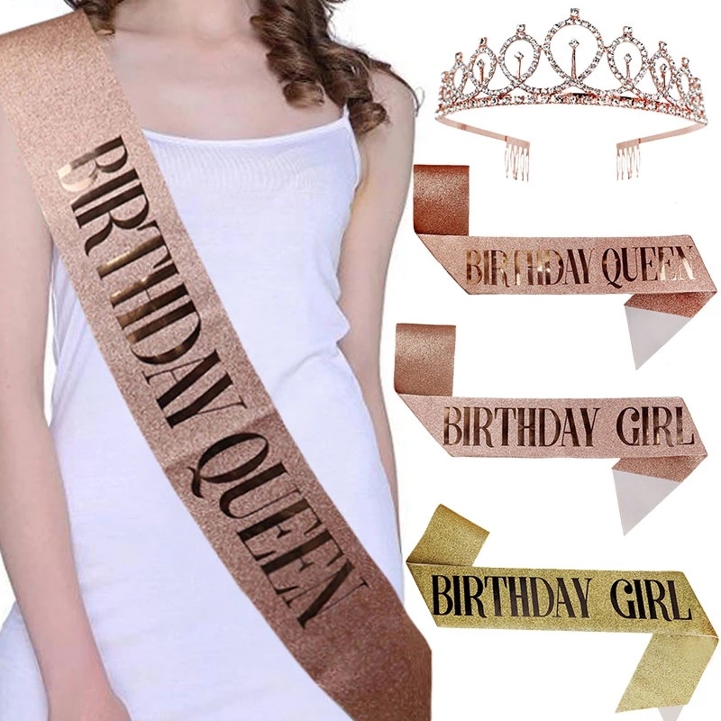 2022 Hot 1set Aniversário Sash E Crown Birthday Girl Queen Festa De Shoulder Strap Party Moda Decoração Suprimentos