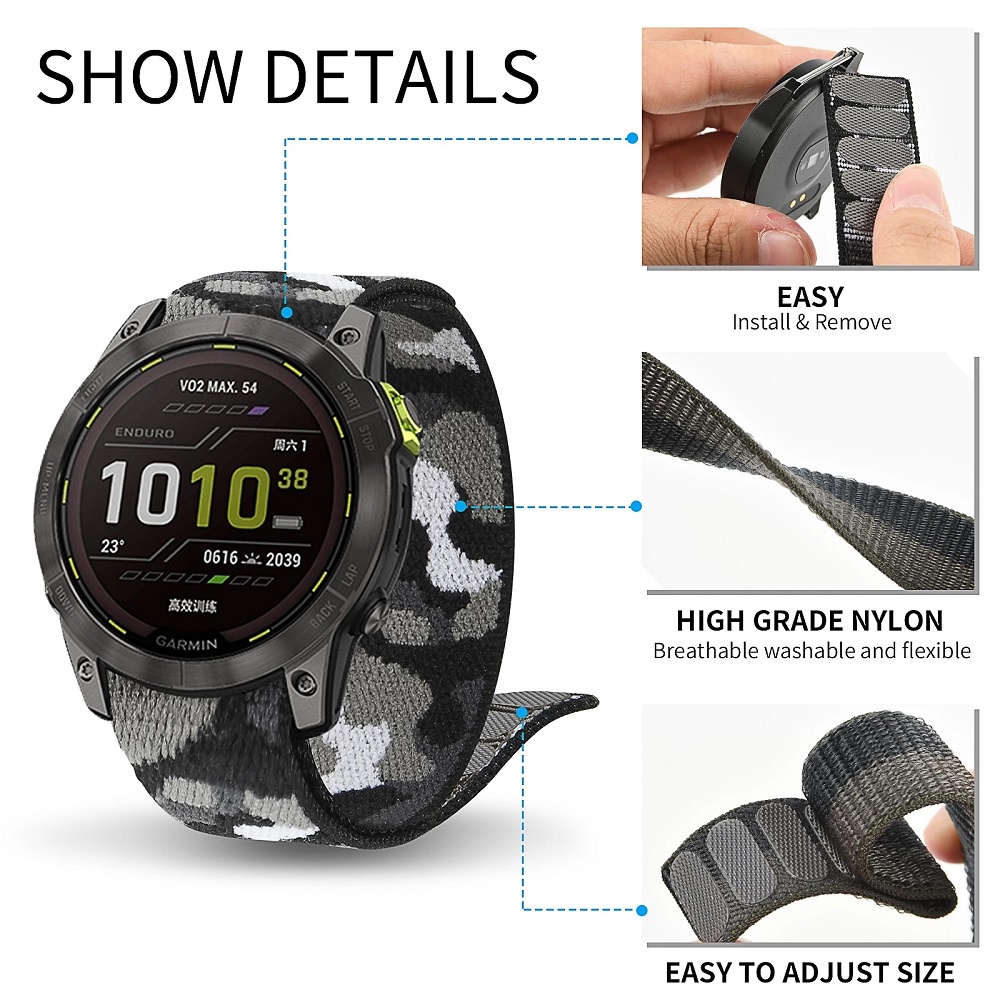 Pulseira Gancho & Loop Nylon Para Garmin Forerunner 965 955 935 745 945 LTE S62 S60/Instinto 2 45mm Banda 26mm 22mm — imagem 2 de 2