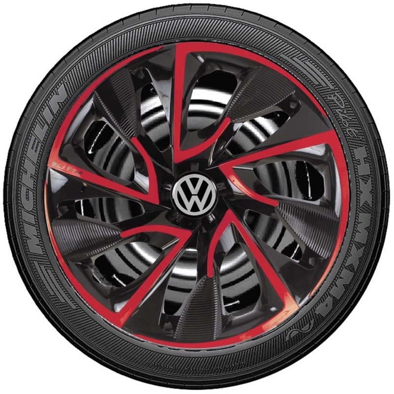 Jogo Conjunto 4 Calotas Esportiva Aro 14 VW Gol Fox Golf Up Polo Voyage DS4 Black Red Cup Vermelho