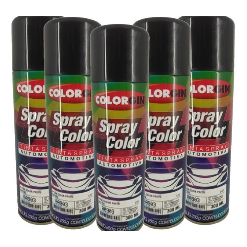 Kit 5 Tinta Spray Preto Brilhante Rápido Automotivo Colorgin 300ml em Oferta na Shopee