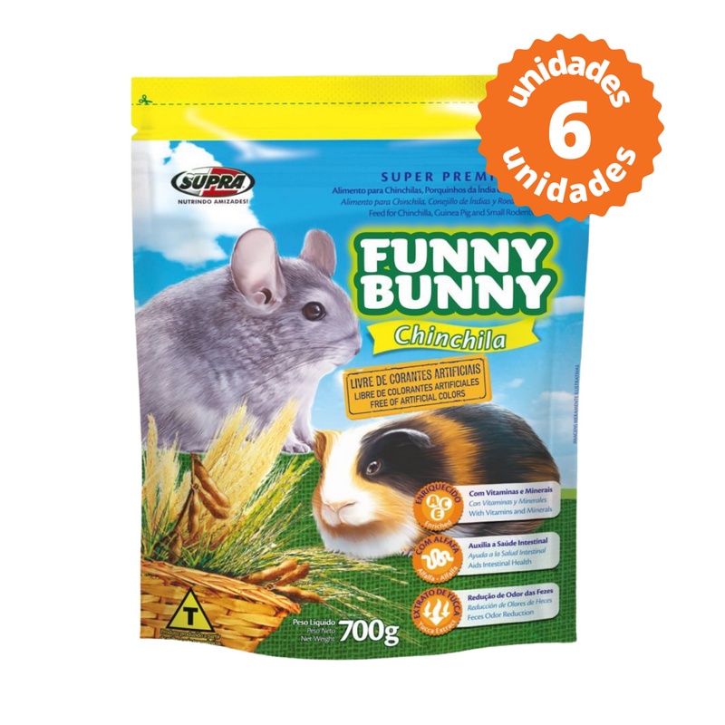 Ração Porquinho da India, Coelho, Hamster,  Funny Bunny Chinchila 6 unidades x 700g