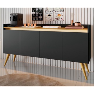 Aparador Buffet Sala Gold 4 Portas com Pés de Madeira Maciça em Oferta na Shopee