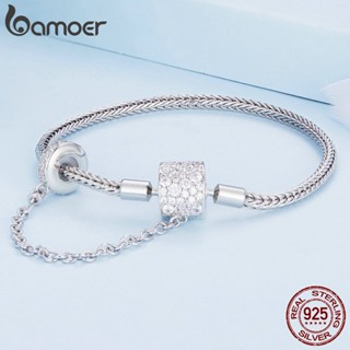 Bamoer 925 Prata Simples Pulseira Básica Com Corrente De Segurança Jóias Da Moda Para Mulheres
