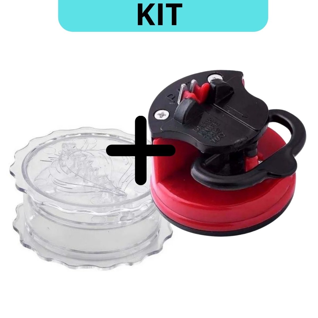 Kit com Triturador Alho Maquina Tempero Amassador Processador Moedor e Amolador de Facas com ventosas