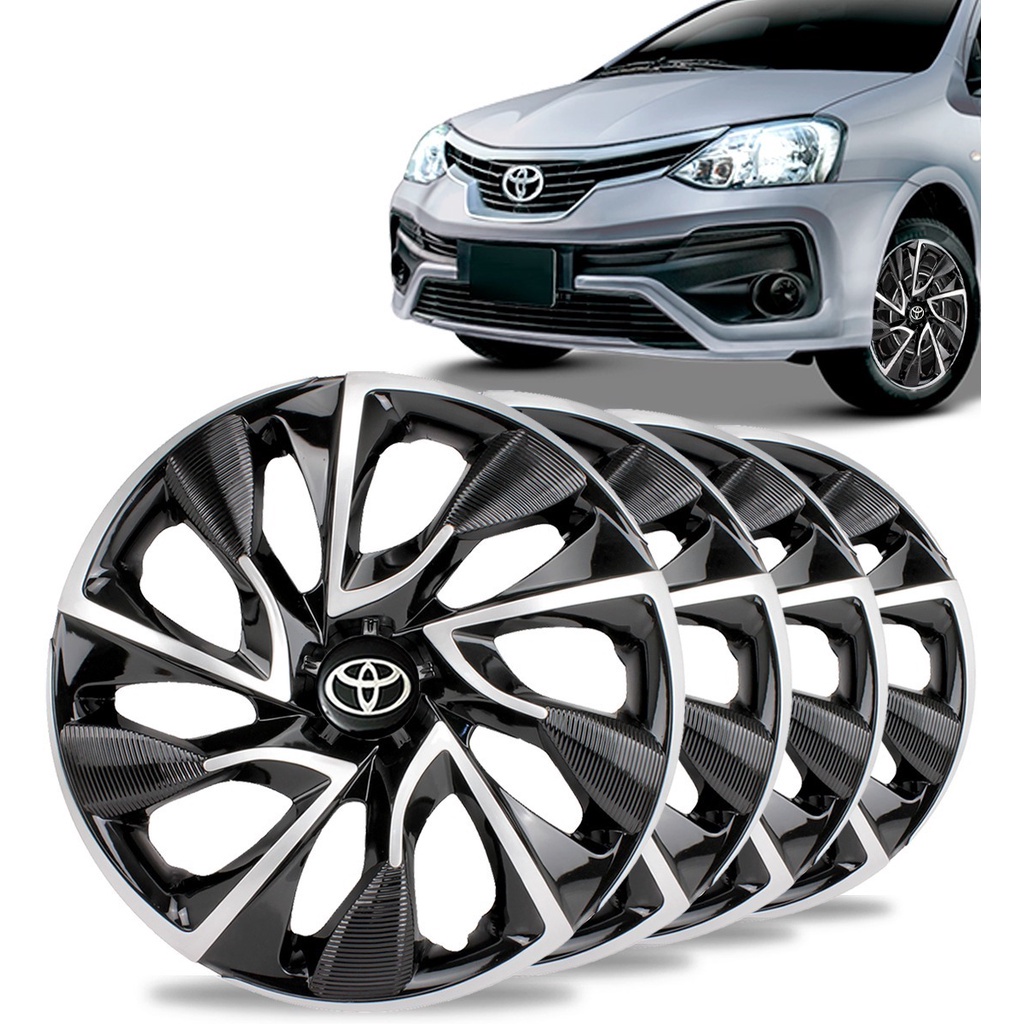 Jogo 4 Calota Ds4 Aro 14/15 Preta Prata Toyota Etios Yaris Corolla