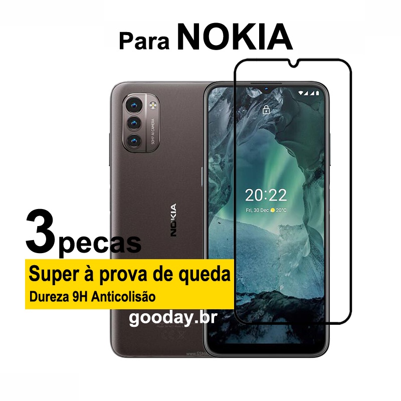 Película Celular Nokia G21 Película de Vidro 9d 3 Peças de Vidro Temperado Nokia G21 G20 G11 G10 G60 G50 G300 C200 C100 C30 C21 C20 C11 C01 C1 Plus Nokia C2 2nd Edition C1 1nd Edition X100 X20 Xr20