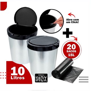 Lixeira Pia Banheiro Escritório 10L  Automática CLick Label  Inox em Adesivo e Saco de Lixo