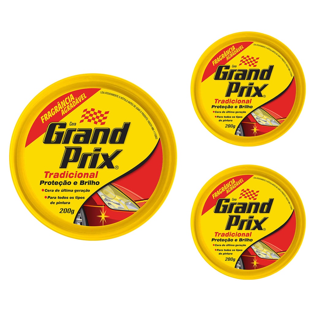 Cera em Pasta Tradicional Lata 200g Grand Prix 3 unidades - Cera Automotiva Carro em Pasta Auto Brilho e Proteção UV