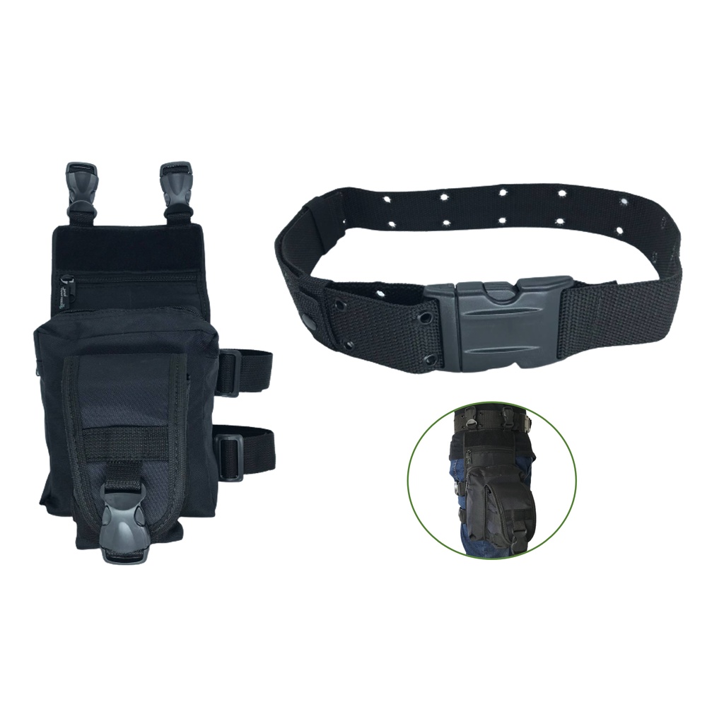 Bornal com Bolso Tic Tac Preto + Cinto Tático de Guarnição Ilhós Kit 2