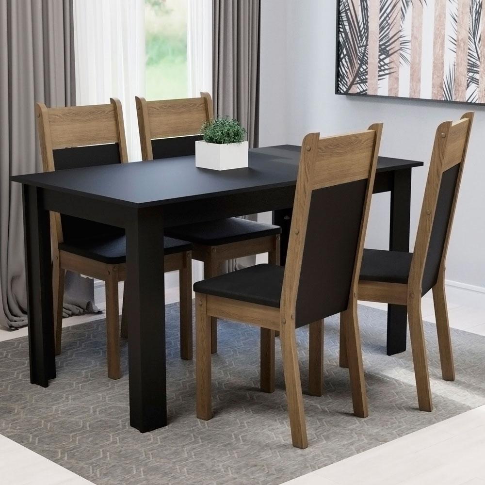 Conjunto Sala de Jantar Madesa Havana Mesa Tampo de Madeira com 4 Cadeiras - Preto/Rustic - Home & Living