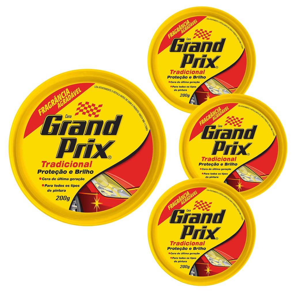 Cera em Pasta Tradicional Lata 200g Grand Prix 4 unidades - Cera Automotiva Carro em Pasta Auto Brilho e Proteção UV