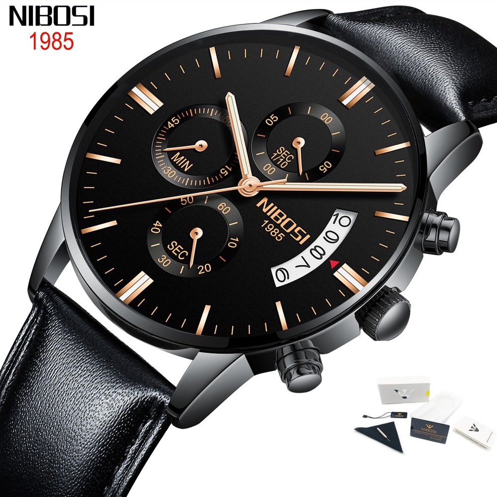 NIBOSI  Relógios Masculinos Casuais Vestido Calendário Cronógrafo Relógio De Quartzo-Controlo Pulseira De Couro em Oferta na Shopee