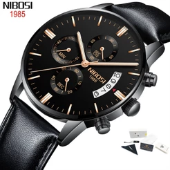 NIBOSI Relógios Masculinos Casuais Vestido Calendário Cronógrafo Relógio De Quartzo-Controlo Pulseira De Couro