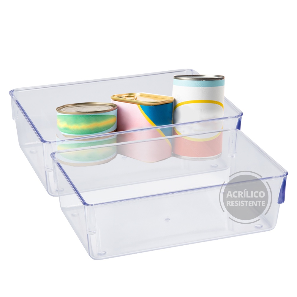 Kit 2 Organizador Multiuso Cristal Geladeira Verduras Alimentos