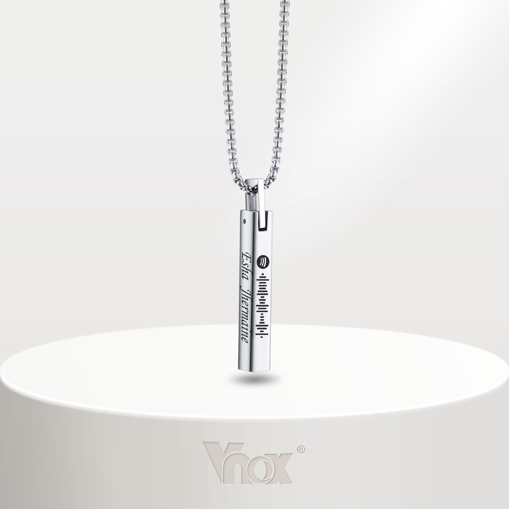 Colar De Nome De Barra 3D Gravação Vnox , Texto Personalizado Colares Pingentes Cuboid Stick Vertical , Presente De Aniversário De Aço Inoxidável - Fashion Accessories