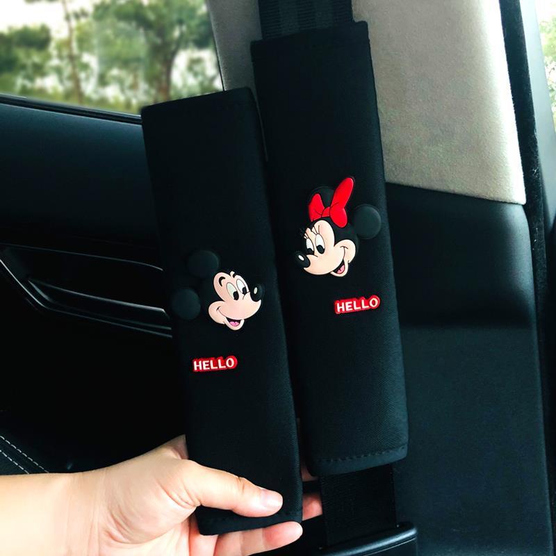 ❤️ 2 Pcs Mickey Cinto De Segurança Para Carro Capa Protetora De Ombro De Desenho Animado Macio E Bonito Suprimentos Decoração De Interiores De Carros