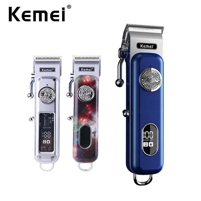 Kemei Professional Fade Clipper LCD Display Recarregável Máquina De Corte De Cabelo 3 Aparências Diferentes Aparador Sem Fio Homens em Oferta na Shopee