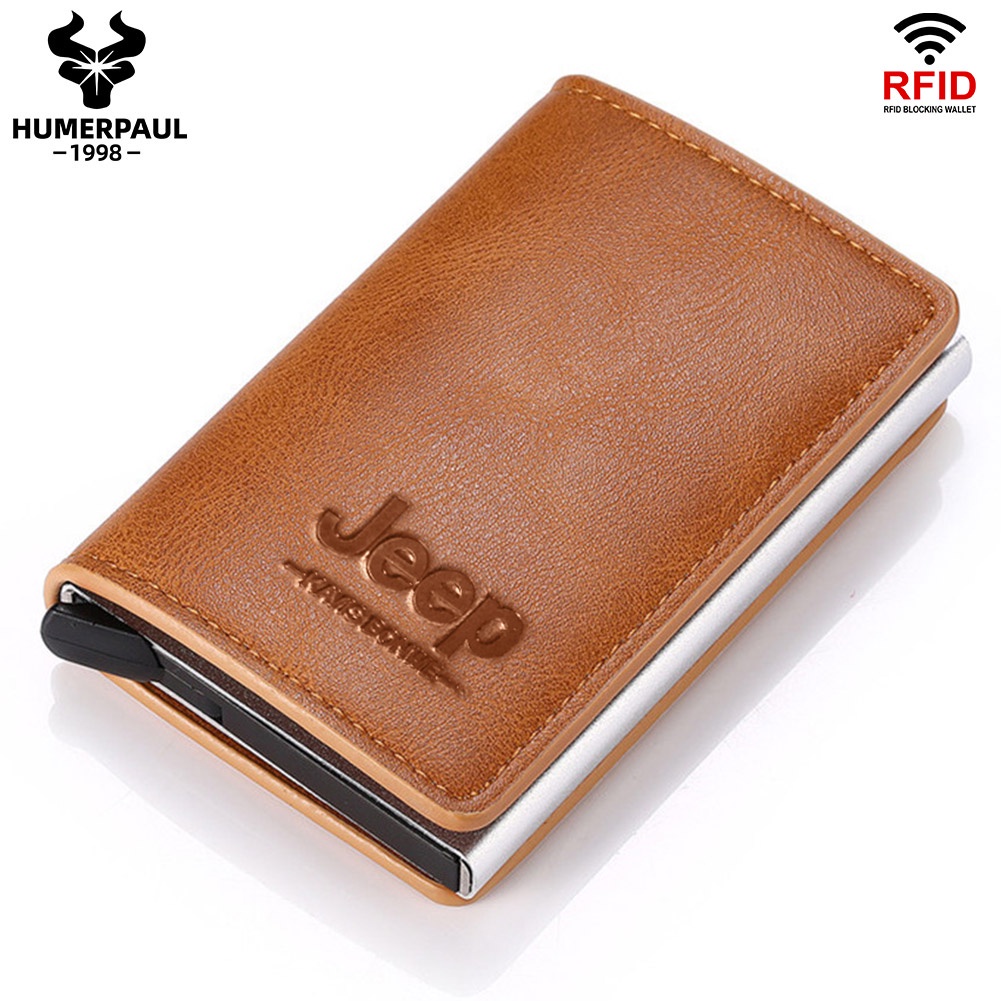 Carteira Masculina JEEP RFID Bloqueio Antifurto Porta Cartão De Crédito-Cartões Carteiras Finas De Alumínio PU Bolsa De Bolso De Couro