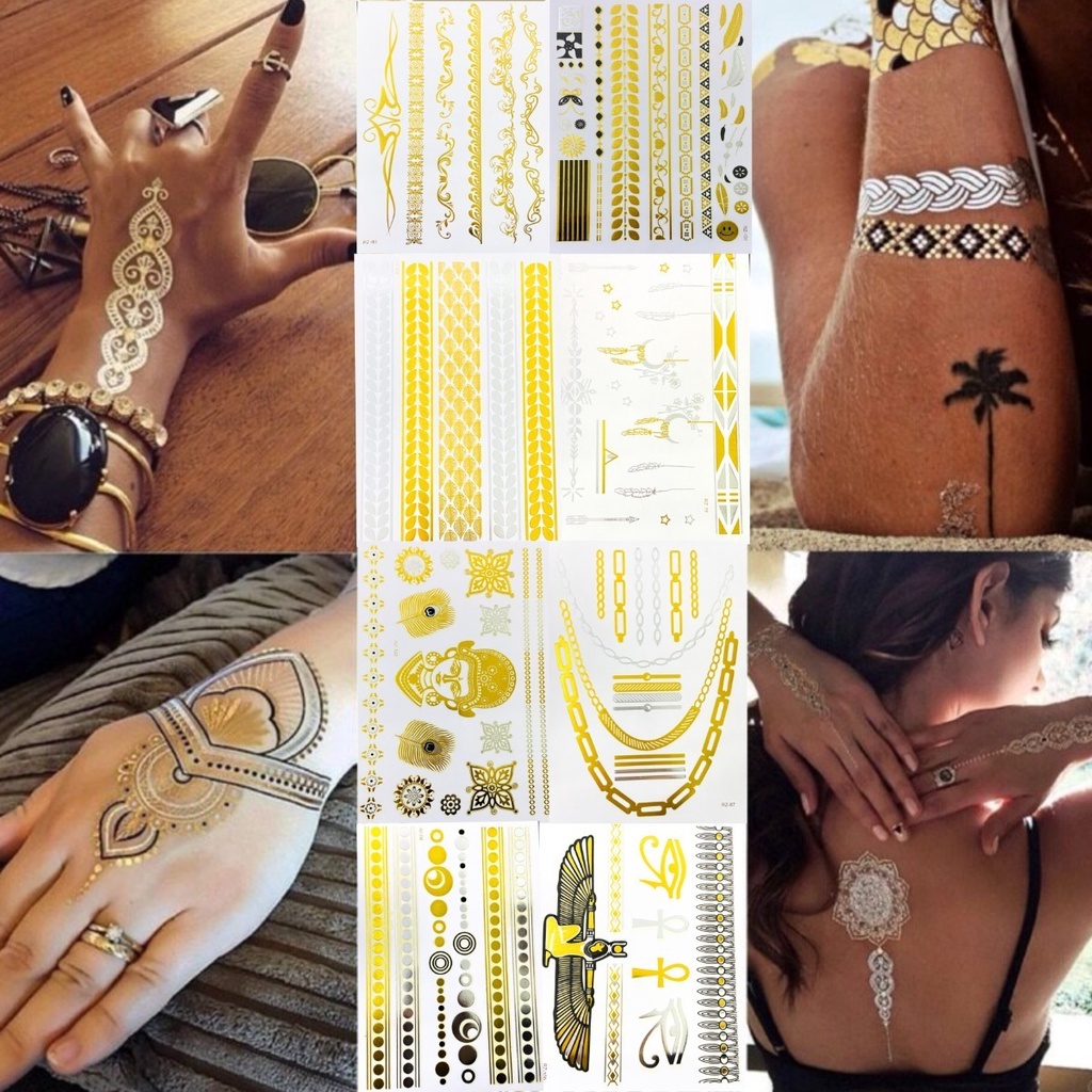 Flash Tatto - Adesivo Dourada E Prateada Com 12 Cartelas
