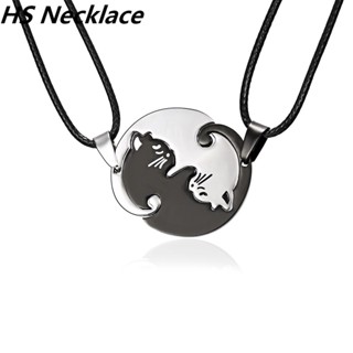 HS Colar/Moda Aço Inoxidável Gato Preto E Branco De Casal De Costura Gatinho Criativo