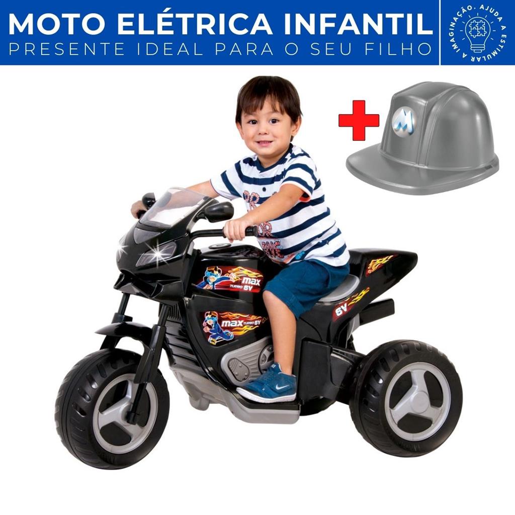 Mini Moto Eletrica Infantil Turbo 6v c/ Som Luz e Capacete