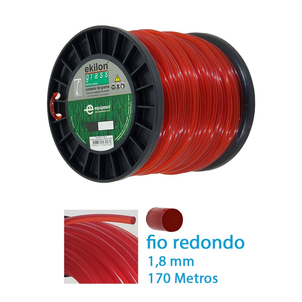 Fio Nylon Ekilon Redondo Roçadeira 1,8mm 170m 500g Corte Grama