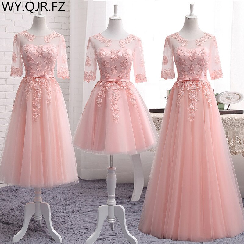 QNZL-100F # Vestidos De Dama De Honra De Renda Champagne Longo Vestido De Festa De Casamento Gary Pink Ball Menina De Atacado Irmã