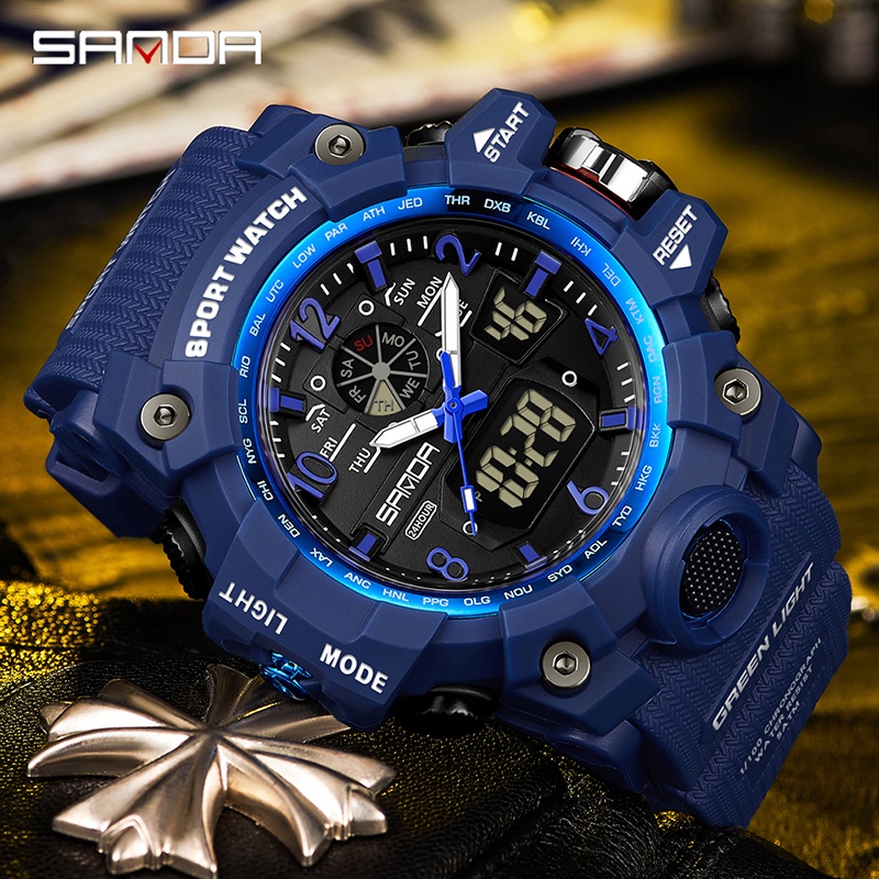 Relógio Masculino SANDA Multifuncional LED Digital À Prova D'água De Quartzo De Luxo SD3169-9