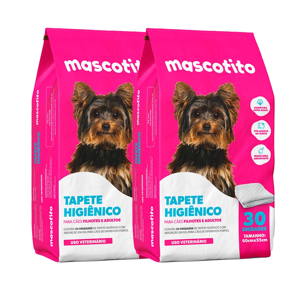 Kit 2 Tapete Higiênico Mascotito 60x55cm C/30 Unidades - Pets