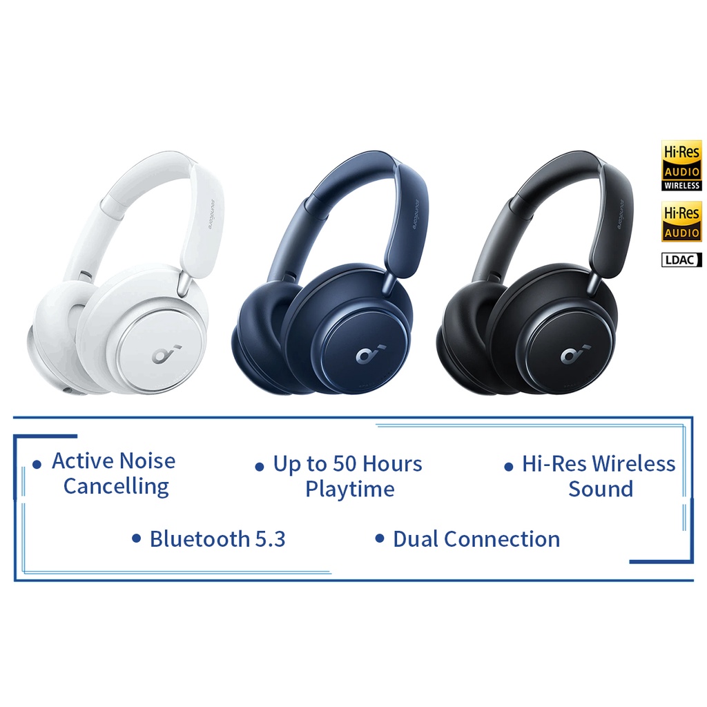Anker Soundcore Space Q45 Fones De Ouvido Com Cancelamento De Ruído Bluetooth 5.3 50 Horas De Reprodução ANC Fone Sem Fio De Alta Resolução