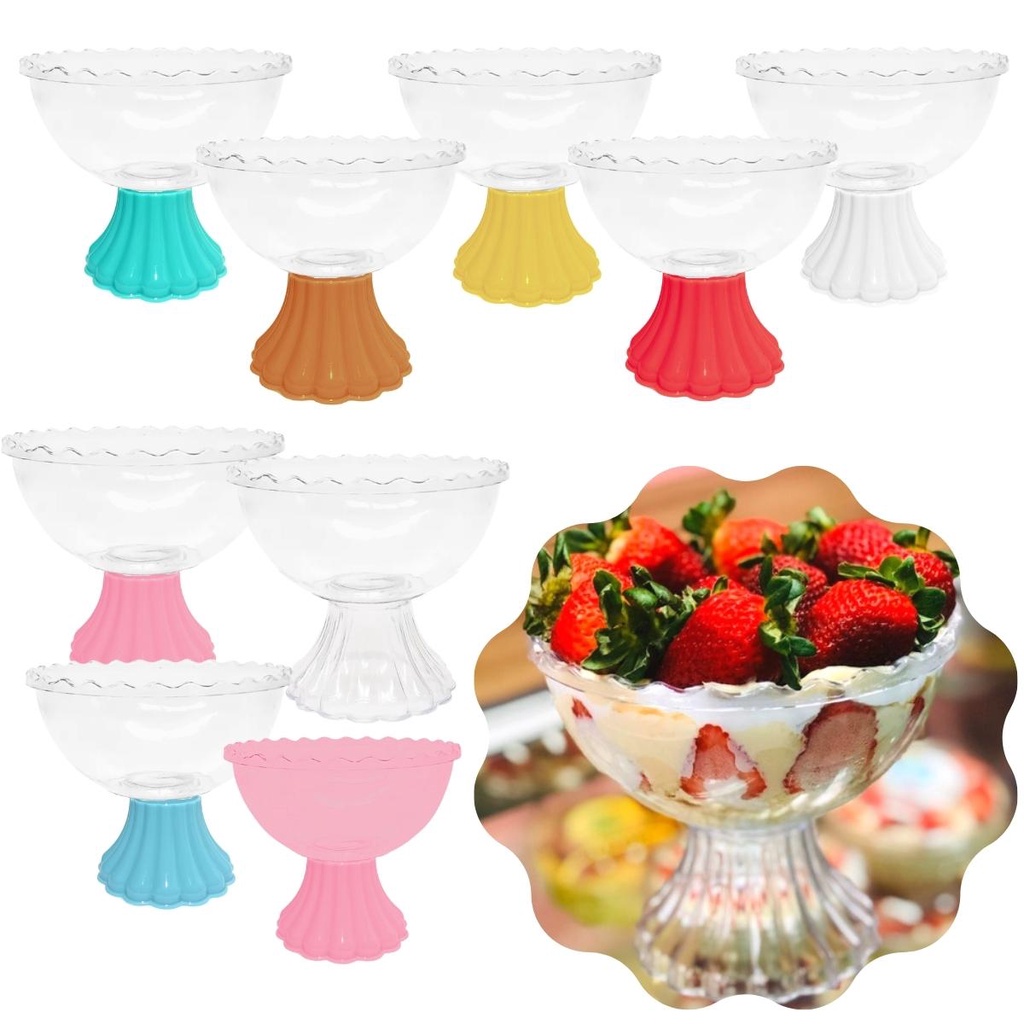 Kit 08 Taça Grega Para Sobremesas Sorvete Montagens de Bolos Servir Gourmet Em Acrilico 650ml Sem Tampa