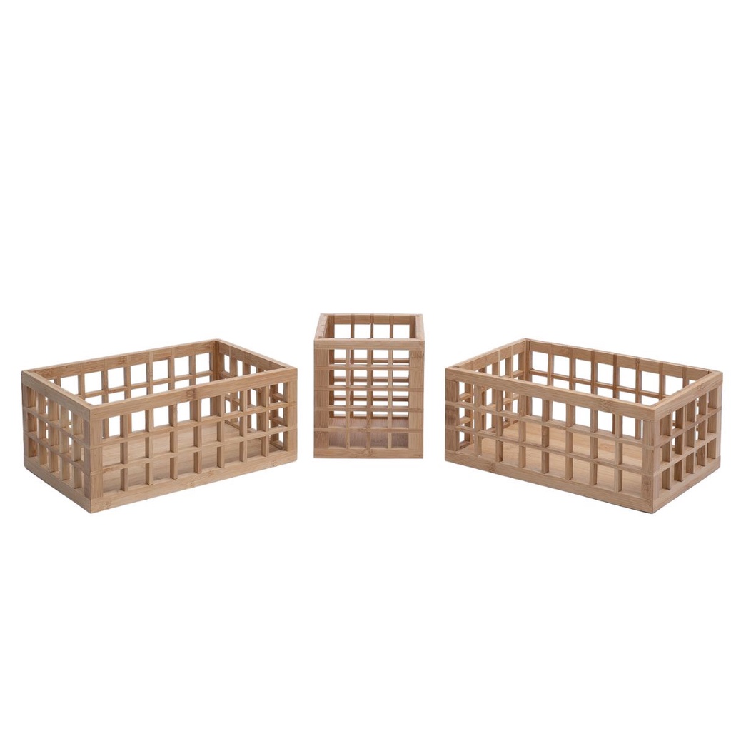 Kit porta utensílios de bambu e 2 cestos vazados bambu Oikos em Oferta na Shopee